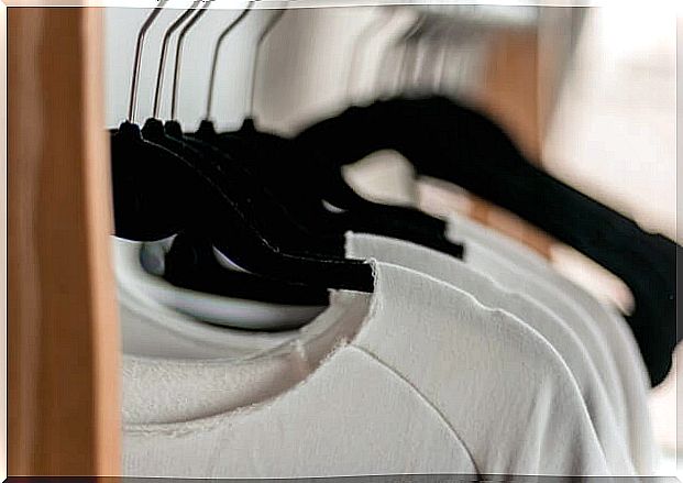 White clothes on hangers.