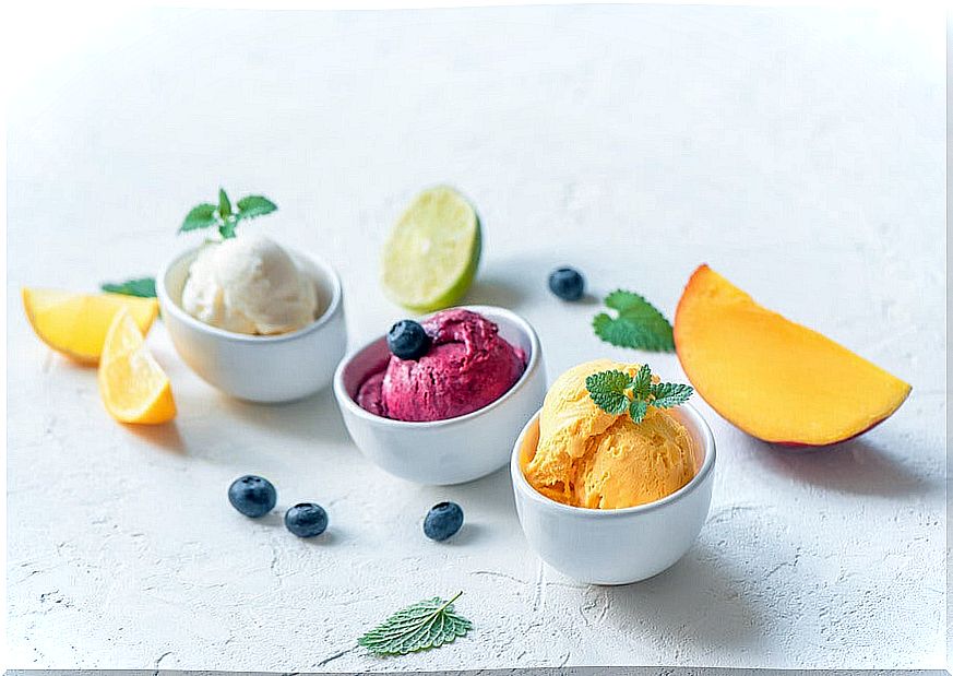 Three homemade fruit ice creams