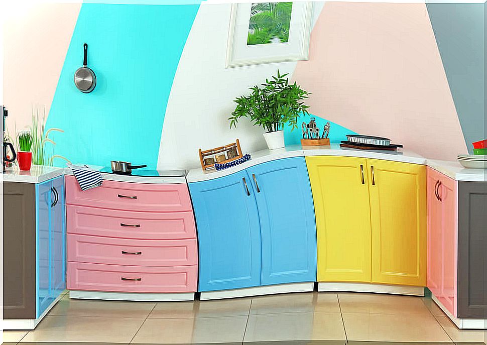 Interior decoration of a kitchen with colors.