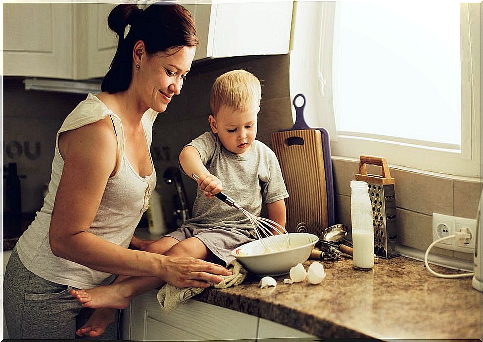 Mother and son in the kitchen