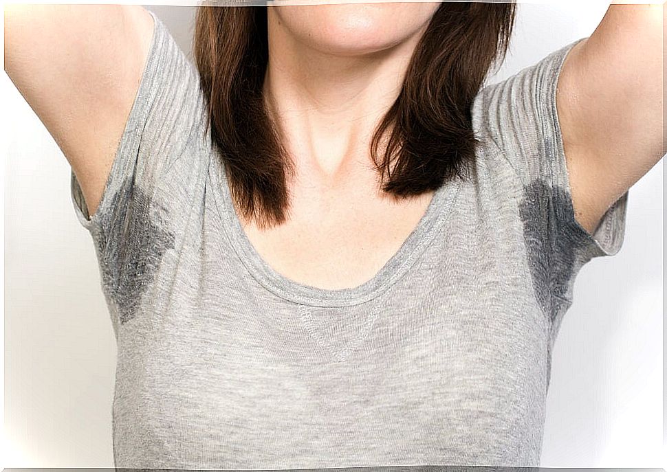 Woman with armpit sweat