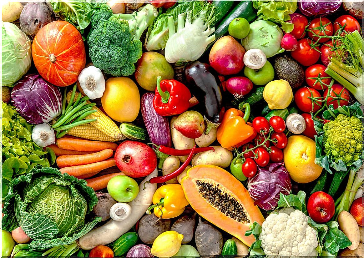 Assorted vegetables with anthocyanins.